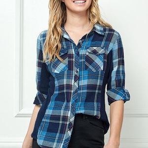 Women Junior Plaid Buttoned Shirt elastic ribs Cotton by CI SONO